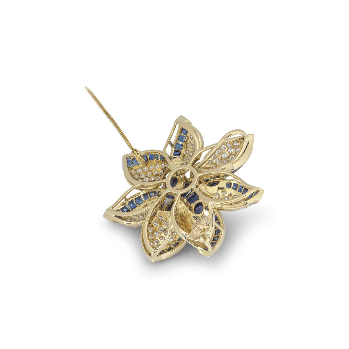 Diamond Multi Gemstone Flower Brooch/Pin 18K Yellow Gold [I_023]